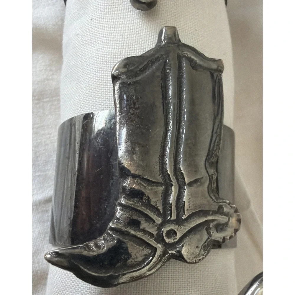 Vintage Cowboy Silver Tone Napkin Rings Set Of 4